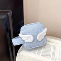 Light blue angel wing makeup bag with silver stars and plush wings for portable storage - Blue