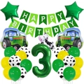 Farm tractor theme 3rd birthday set with cow balloons and green happy birthday banner - Number 3