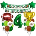 Dettaglio set 4° compleanno football americano con trofeo d'oro e palloncino con numero - Set Numero 4