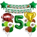 Rugby themed 5th birthday decoration set with green number balloon and trophy - Number 5 Set