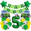 Set fête d'anniversaire tracteur avec ballons vache et chiffre 5 vert pour 5ème anniversaire - Ferme Vache Numéro 5