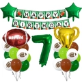 Detail of American football 7th birthday set with trophy, number 7 and star foil balloons - Number 7 Set