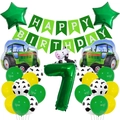 Kit ballons tracteur ferme 7 ans avec ballons vache et bannière joyeux anniversaire verte - Ferme Vache Numéro 7