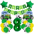 Détails du kit de fête tracteur de ferme avec ballons vache et chiffre 8 en vert - Ferme Vache Numéro 8