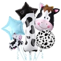 Detail view of cow print number one balloon and cartoon cow head foil balloon set - Blue Star - Number 1