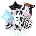 Detail of 3rd birthday cow theme balloon set featuring large number 3 and animal shapes - Blue Star - Number 3