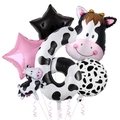 6-piece cow print number 6 balloon set for farm themed birthday party decorations - Pink Star - Number 6