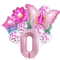 Set ballons papillon rose avec chiffre 0 dégradé et ballons confettis violets - Ensemble Papillon Rose 0