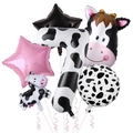 7th birthday cow theme balloon set with number 7 and cow print foil balloons - Pink Star - Number 7