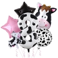 Detail of cow-themed number 8 foil balloons set with star shapes for birthdays - Pink Star - Number 8
