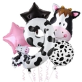 Detailed cow theme birthday balloon set featuring a large 40-inch number 9 and farm animals - Pink Star - Number 9