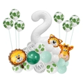 Détail du kit de ballons animaux de la jungle avec chiffre 2 blanc et créatures de forêt - Blanc Jungle Numéro 2