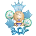 Kleiner Prinz Babyparty Luftballon Set mit BOY Buchstaben und Kronen Folienballons - Junge Blau Große Krone Thema