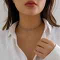 Minimalist double layer silver snake chain necklace with a creative knot pendant for women - Silver Necklace