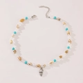 Collar de cuentas con colgante de estrella de mar, conchas naturales y perlas turquesas - Estilo Caracol de Vacaciones (10514)