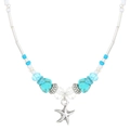 Detailed close-up of beaded ocean necklace featuring a textured starfish pendant - Turquoise Starfish Style (12355)