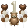 Teddybär-Ballonset mit beiger Nummer eins für Retro-Baby-Erstgeburtstagsfeier-Deko - Retro Bär Ballon Set 1 (Alter 1)