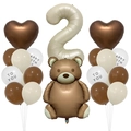 Teddybär Ballon-Set zum 2. Geburtstag mit beiger Nummer 2 und braunen Herzballons - Retro Bär Ballon Set 2 (Alter 2)