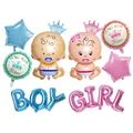 Baby shower gender reveal balloon kit with boy and girl shapes on white background - Boy And Girl Small Crown Mix