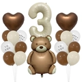 Teddybär Ballonset mit cremefarbenen Ballons und beige Zahl 3 für Geburtstagsdekoration - Retro Bär Ballon Set 3 (Alter 3)