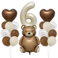 Set palloncini orsetto e numero 6 in moka e crema per decoro 6° compleanno - Tema 6 Anni