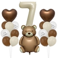 Dettaglio set palloncini compleanno orsetto vintage con numero 7 beige e cuori - Tema 7 Anni