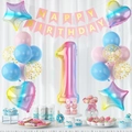 Detailaufbau von Farbverlauf 40-Zoll Nummer 1 Ballon mit Happy Birthday Banner und Konfetti - Farbverlauf Nummer 1 Stil (5215883364470)