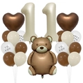 Set palloncini per 11 compleanno con orsetto teddy, numeri panna e cuori di alluminio - Tema 11 Anni