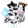 Cow print 5th birthday balloon set with 40-inch number 5 and farm theme foil balloons - Blue Star - Number 5