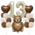 Dettaglio set palloncini 13° compleanno con orsetto e cuori in tonalità della terra - Tema 13 Anni