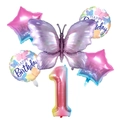 Set dettagliato da 6 pezzi palloncini farfalla con numero 1 sfumato per compleanno - Numero 1 Gradiente Viola Ghiaccio