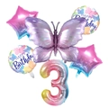 Set dettagliato di palloncini a farfalla viola e numero 3 sfumato per decorazioni di compleanno - Numero 3 Gradiente Viola Ghiaccio