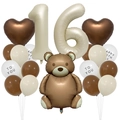 Dettaglio del set di palloncini orsetto per 16° compleanno in crema e marrone - Tema 16 Anni