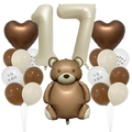 Dettaglio di palloncini orsetto e cuore con numeri 17 beige per compleanni - Tema 17 Anni