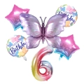 Lot de 6 ballons papillon avec chiffre 6 dégradé pour décoration fête anniversaire enfant - Numéro 6 Dégradé Violet Glacé