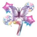 Détail du set de ballons papillon avec numéro 7 dégradé et étoiles pour fête d'anniversaire - Numéro 7 Dégradé Violet Glacé