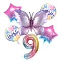 Détail du lot de 6 ballons papillon avec grand chiffre 9 dégradé pour décoration - Numéro 9 Dégradé Violet Glacé
