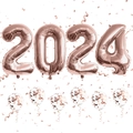 Roségoldene 2024 Folienballons Set mit Konfetti-Ballons für Silvester Dekoration - Roségold