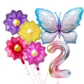 Gradient blue butterfly and flower balloons with 40-inch number 2 for birthday party decor - Butterfly Flower Number 2 Style