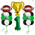 Details von Super Bowl Partyballons mit goldenem Champion-Pokal und grüner Nummer eins - Football Trophäe Nummer 1 Set