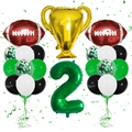 Detail von Football-Party-Set mit Champion-Pokal-Ballon und grünem Nummer 2 Folienballon - Football Trophäe Nummer 2 Set