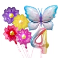 Blue butterfly flower balloon kit with rainbow number 4 for birthday party decoration - Butterfly Flower Number 4 Style