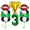 Fußball-Party-Set mit Trophäe, braunen Rugby-Folienballons und grüner Nummer 3 Deko - Football Trophäe Nummer 3 Set