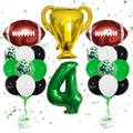 Detail von #1 Champion Pokal und grüner Zahl 4 Ballon für Football Party Deko - Football Trophäe Nummer 4 Set