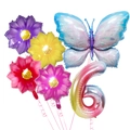 Ice blue butterfly and flower balloon set with 40-inch gradient number 6 for birthday party - Butterfly Flower Number 6 Style
