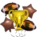 Set 5 palloncini Super Bowl football con trofeo campione dorato e palloncini stella - Trofeo Campione Rugby Stella