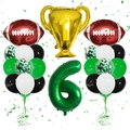 Super Bowl theme balloon set with gold champion trophy and green number 6 foil balloons - Football Trophy Number 6 Set