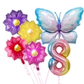 Icy blue butterfly balloon set with colorful flowers and gradient number 8 balloon - Butterfly Flower Number 8 Style