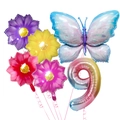 Ice blue butterfly and rainbow number 9 balloon set for a 9th birthday party decoration - Butterfly Flower Number 9 Style
