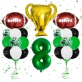 Detail of football balloon set featuring #1 Champion trophy and green number 8 balloon - Football Trophy Number 8 Set